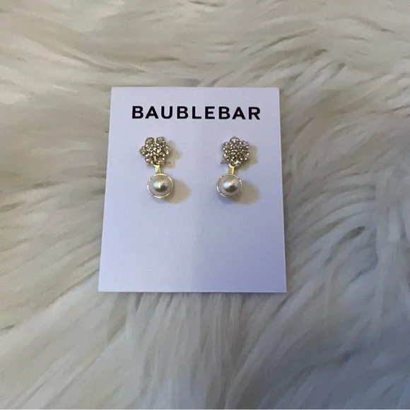 Baublebar Crystal Snowflake & Faux Pearl Earrings - New on Card - Picture 4 of 8